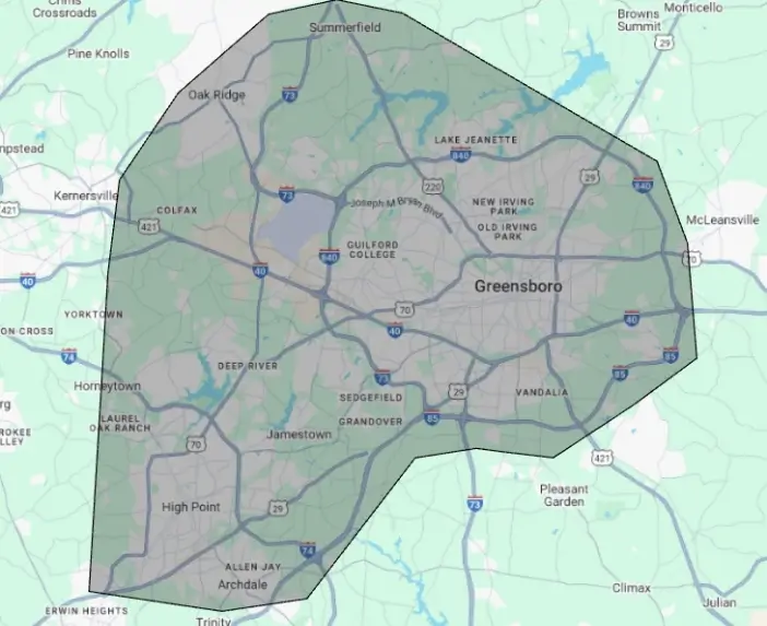 Service Areas | APS Winston Salem Window and Gutter Cleaning   greensboro nc service area