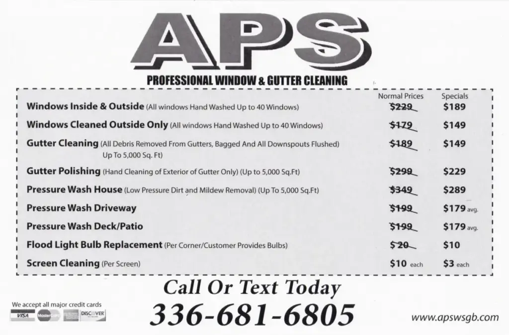 Monthly Cleaning Specials | APS Winston Salem NC Deals   APS WSGB Special Rear 2